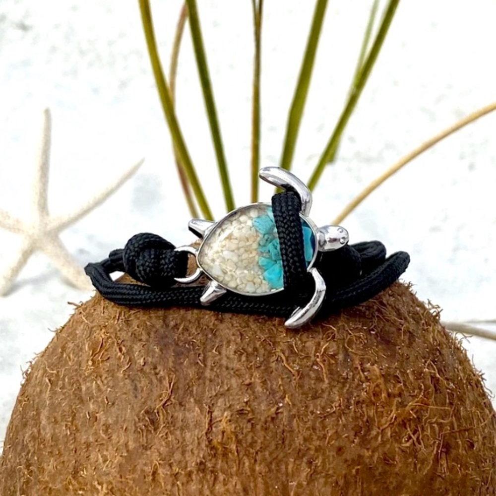 1 LEFT! 🌴 TURQUOISE SEA STONES & SAND 🐢 SEA TURTLE ROPE BRACELET One Size - Picture 3 of 7